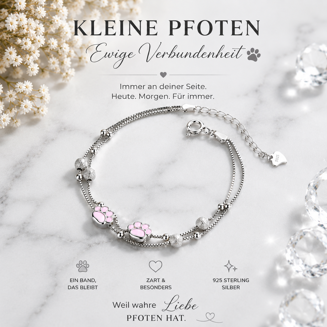 #Katzenliebe – Kleine Pfoten, große Liebe - 925 STERLING SILBER ARMBAND - 2 FARBEN