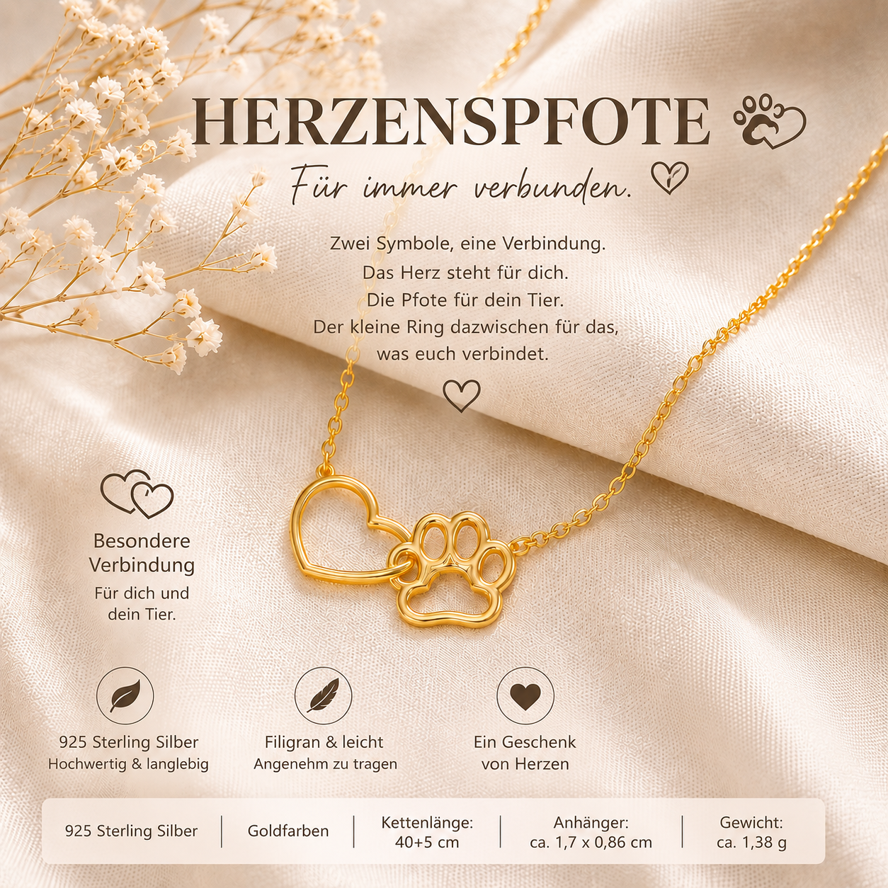 #Herzenspfote Halskette - 925 STERLING SILBER KETTE - 2 FARBEN