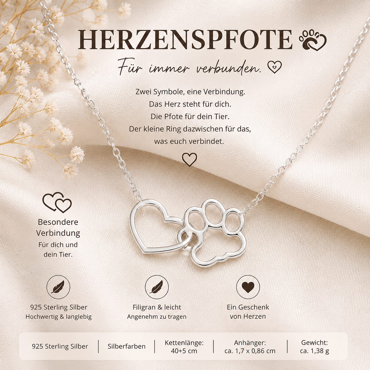 #Herzenspfote Halskette - 925 STERLING SILBER KETTE - 2 FARBEN